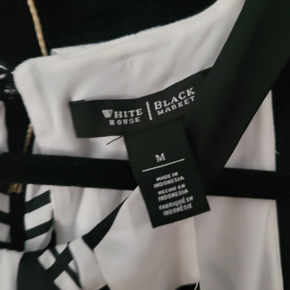 WHBM black white geometric blouse NWT - Picture 3 of 10